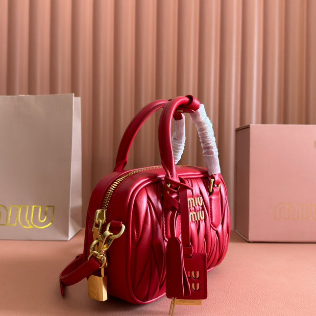 ARCADIE MATELASSÉ BAG 19 IN CERISE RED CALFSKIN GOLD HARDWARE