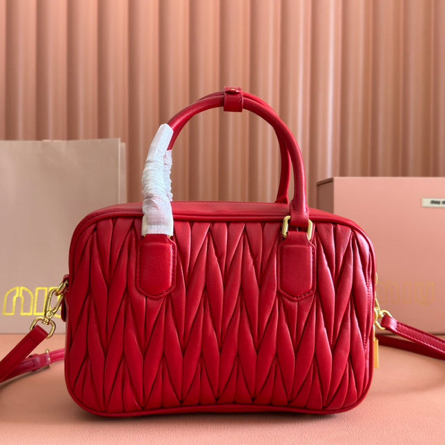 ARCADIE MATELASSÉ BAG 24 IN CERISE RED CALFSKIN GOLD HARDWARE