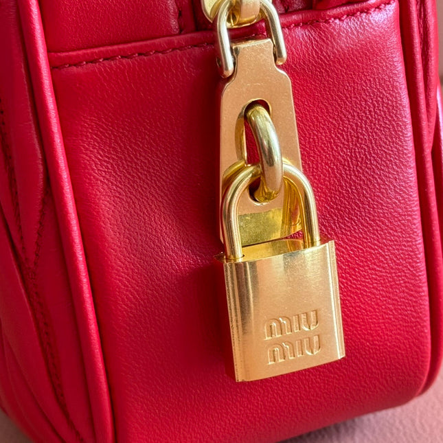 ARCADIE MATELASSÉ BAG 24 IN CERISE RED CALFSKIN GOLD HARDWARE