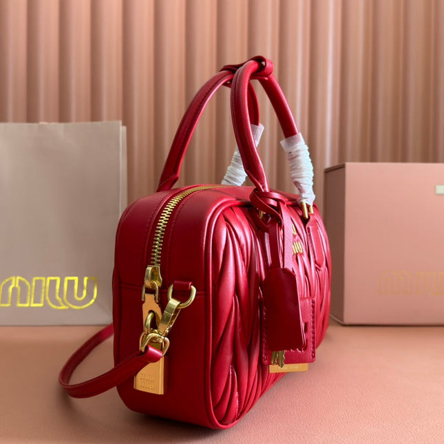 ARCADIE MATELASSÉ BAG 24 IN CERISE RED CALFSKIN GOLD HARDWARE