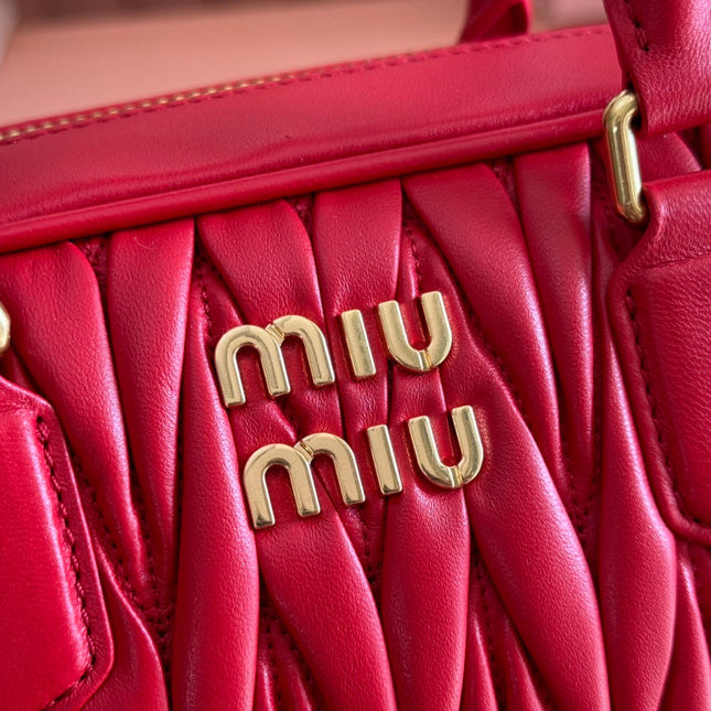 ARCADIE MATELASSÉ BAG 24 IN CERISE RED CALFSKIN GOLD HARDWARE