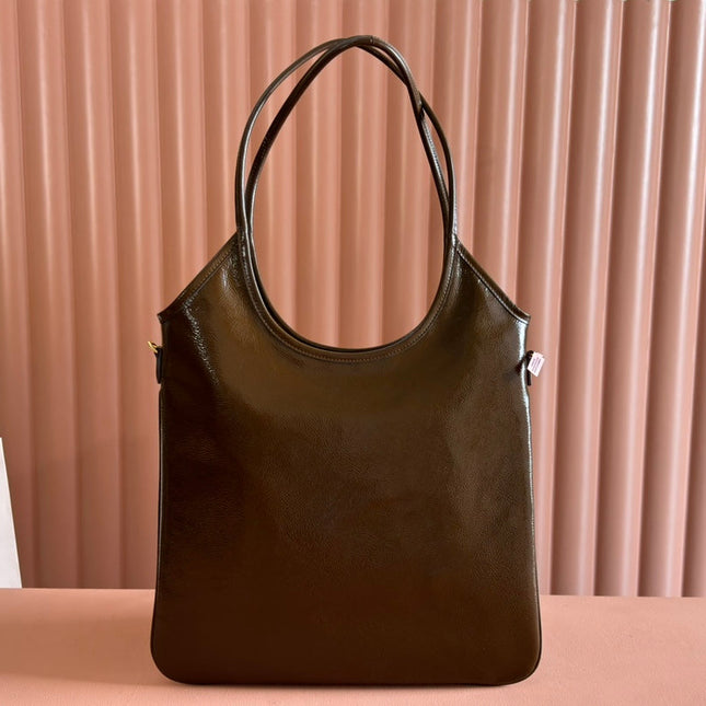 IVY 40 TOTE IN BROWN PATENT CALFSKIN