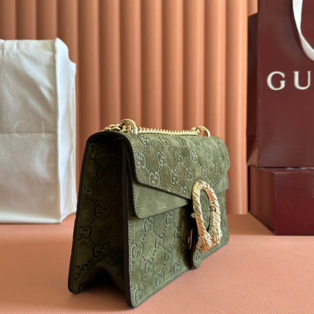 DIONYSUS MEDIUM SHOULDER BAG 27.5 IN DARK GREEN GG SUEDE
