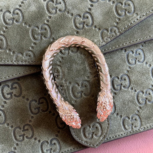 DIONYSUS MEDIUM SHOULDER BAG 27.5 IN DARK GREEN GG SUEDE