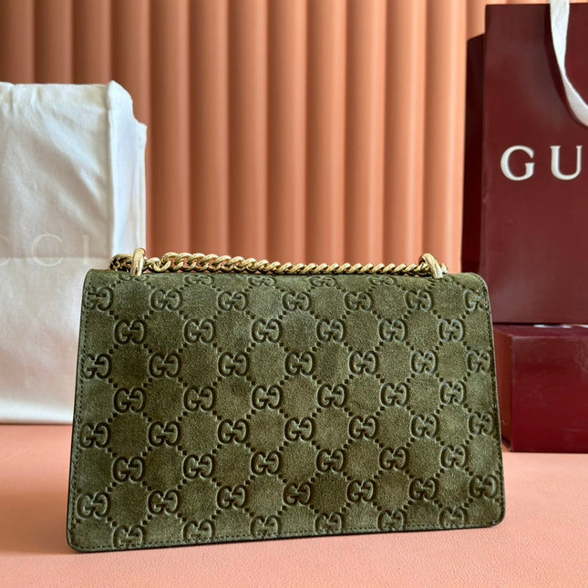 DIONYSUS MEDIUM SHOULDER BAG 27.5 IN DARK GREEN GG SUEDE