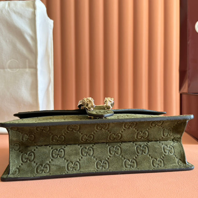 DIONYSUS MEDIUM SHOULDER BAG 27.5 IN DARK GREEN GG SUEDE