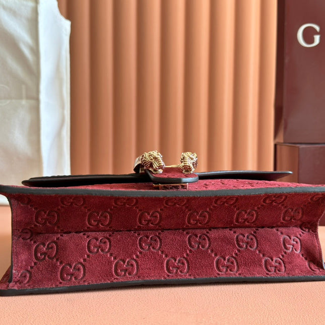 DIONYSUS MEDIUM SHOULDER BAG 27.5 IN ROSSO ANCORA RED GG SUEDE