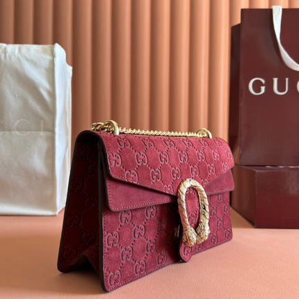 DIONYSUS MEDIUM SHOULDER BAG 27.5 IN ROSSO ANCORA RED GG SUEDE