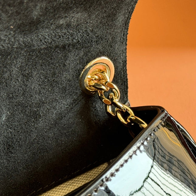 SMALL BLONDIE SHOULDER BAG 21.5 IN BLACK PATENT CALFSKIN