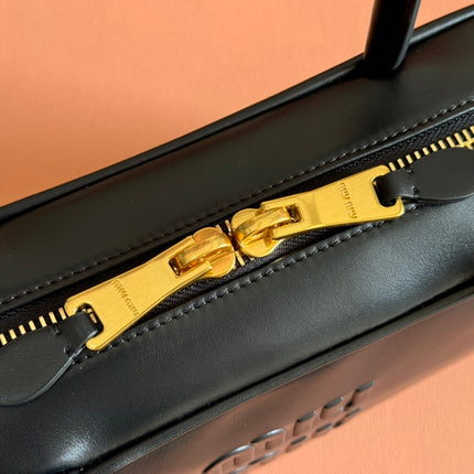 BEAU TOP HANDLE BAG 29 IN BLACK GLOSSY CALFSKIN