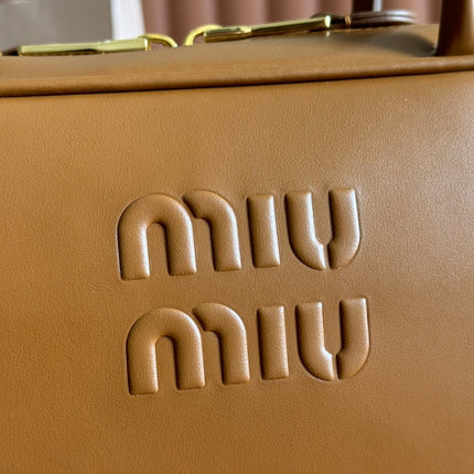 BEAU TOP HANDLE BAG 29 IN TAWNY BROWN GLOSSY CALFSKIN