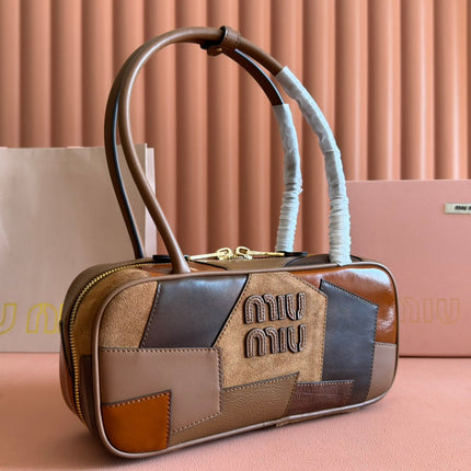 BEAU TOP HANDLE BAG 28 IN COGNAC LEATHER PATCHWORK