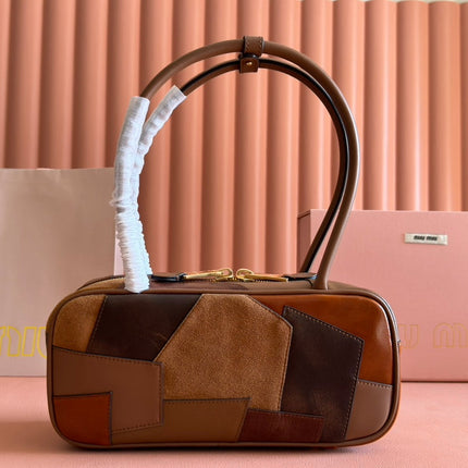 BEAU TOP HANDLE BAG 28 IN COGNAC LEATHER PATCHWORK