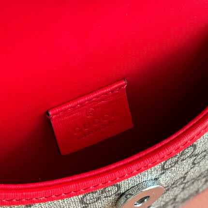 CHILDREN'S PRINTED GG SHOULDER BAG IN BEIGE AND DARK BROWN GG CANVAS RED TRIM