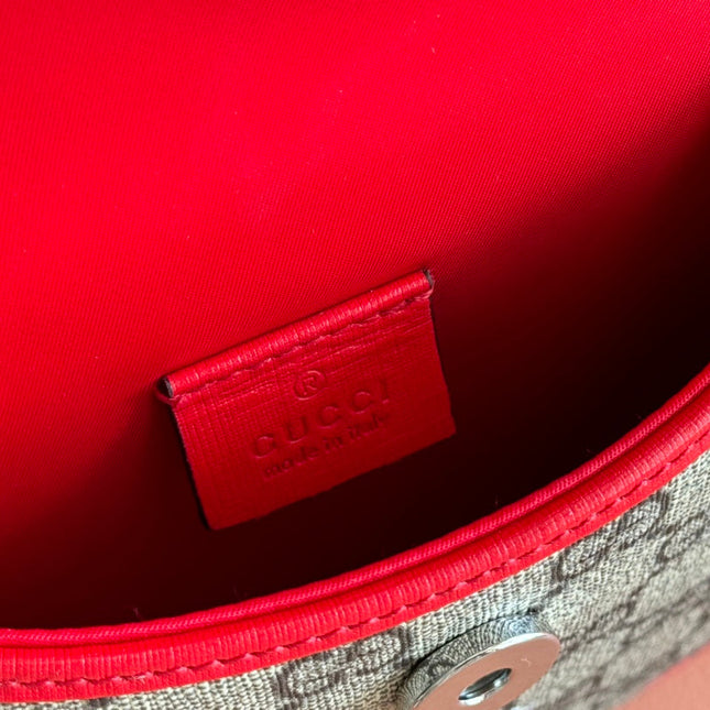 CHILDREN'S PRINTED GG SHOULDER BAG IN BEIGE AND DARK BROWN GG CANVAS RED TRIM