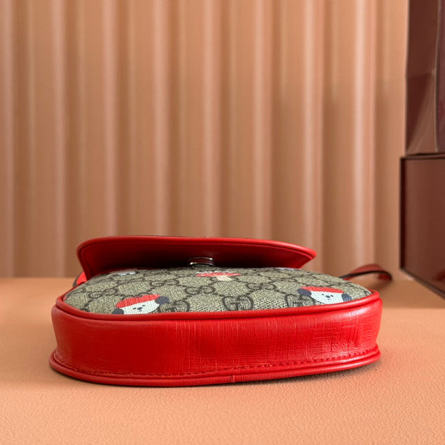 CHILDREN'S PRINTED GG SHOULDER BAG IN BEIGE AND DARK BROWN GG CANVAS RED TRIM