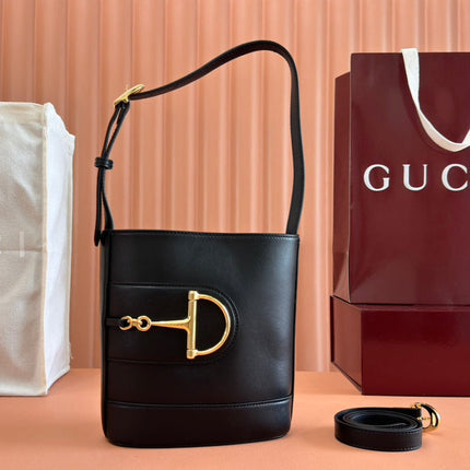 73 SMALL BUCKET BAG 20 IN BLACK SMOOTH CALFSKIN