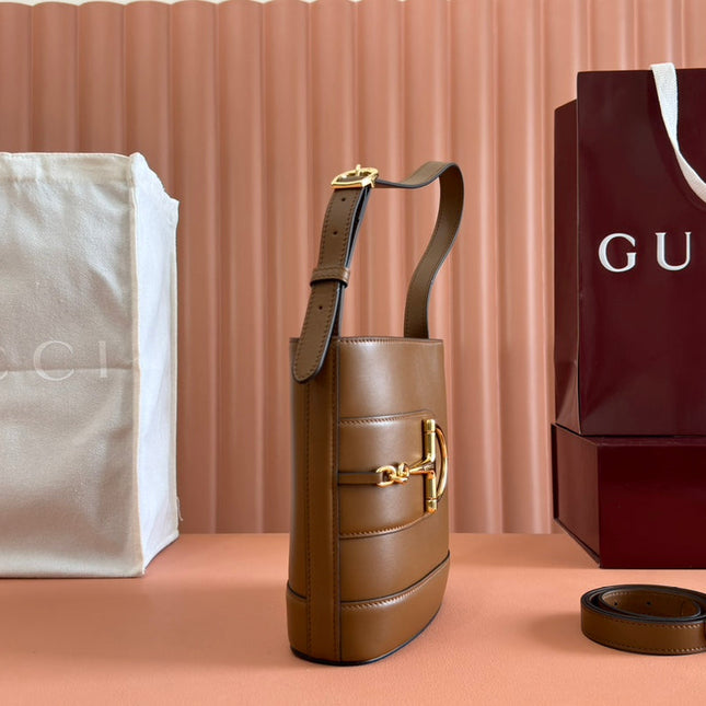 73 SMALL BUCKET BAG 20 IN BROWN SMOOTH CALFSKIN