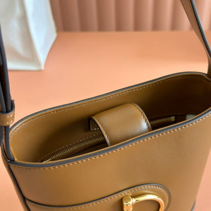 73 SMALL BUCKET BAG 20 IN BROWN SMOOTH CALFSKIN