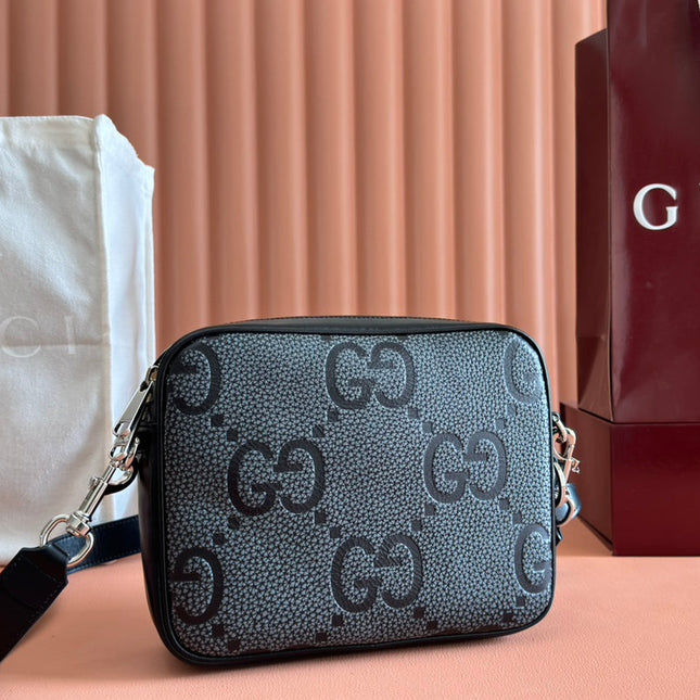 SMALL JUMBO CROSSBODY 23 IN GREY AND BLACK GRAINY GG LAMBSKIN