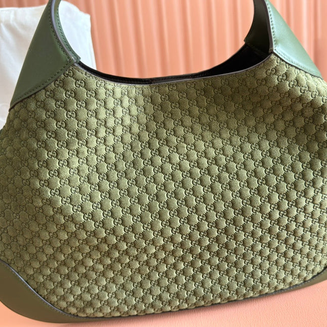 MEDIUM B SHOULDER BAG 42 IN DARK GREEN GG SUEDE