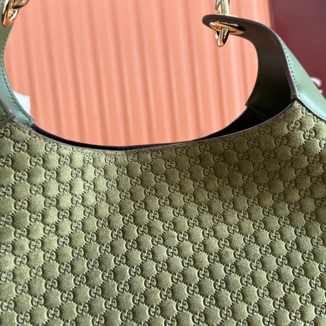 MEDIUM B SHOULDER BAG 42 IN DARK GREEN GG SUEDE