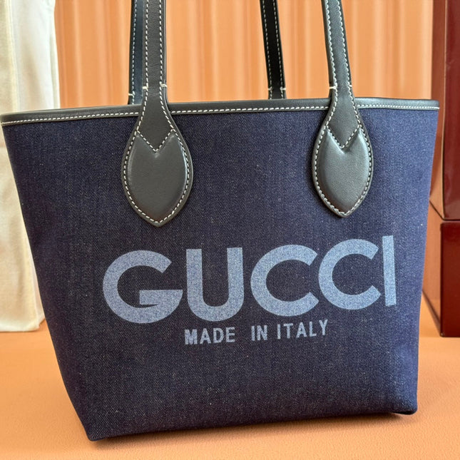 SMALL TOTISSIMA REVERSIBLE TOTE 22 IN DARK BLUE DENIM ONE SIDE BEIGE AND BLUE CALFSKIN ON THE OTHER