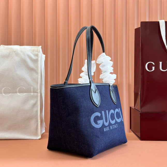 SMALL TOTISSIMA REVERSIBLE TOTE 22 IN DARK BLUE DENIM ONE SIDE BEIGE AND BLUE CALFSKIN ON THE OTHER