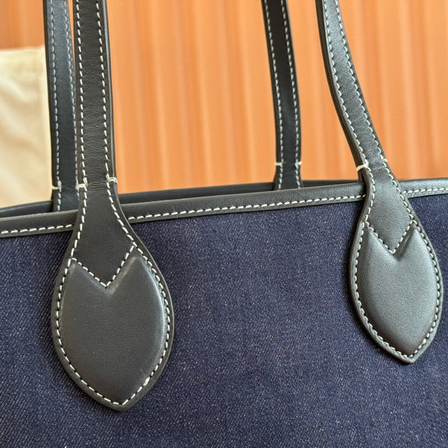 SMALL TOTISSIMA REVERSIBLE TOTE 22 IN DARK BLUE DENIM ONE SIDE BEIGE AND BLUE CALFSKIN ON THE OTHER