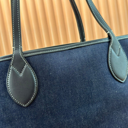 LARGE TOTISSIMA REVERSIBLE TOTE 30.5 IN DARK BLUE DENIM ONE SIDE BEIGE AND BLUE CALFSKIN ON THE OTHER
