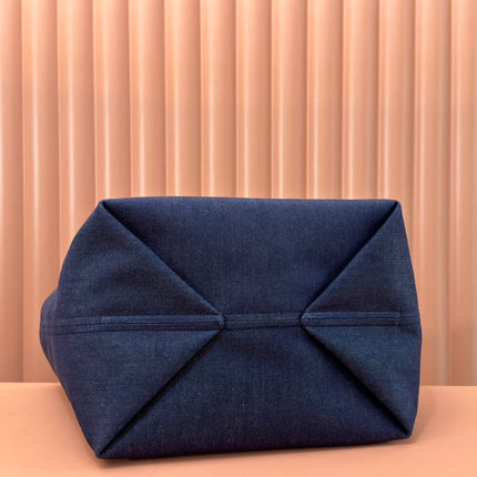 LARGE TOTISSIMA REVERSIBLE TOTE 30.5 IN DARK BLUE DENIM ONE SIDE BEIGE AND BLUE CALFSKIN ON THE OTHER