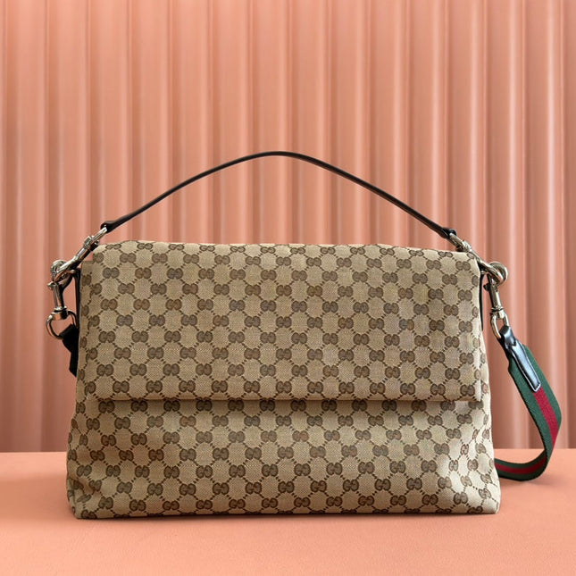 LARGE CROSSBODY BAG 36 IN BEIGE AND DARK BROWN CANVAS MONOGRAM LOGO