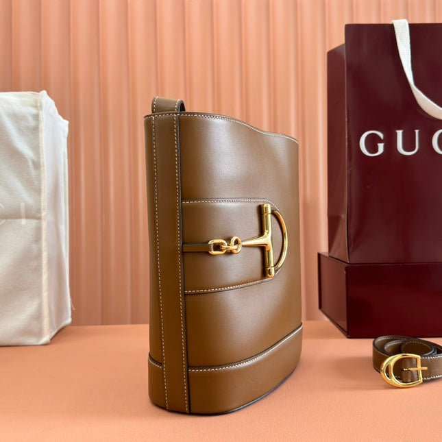 73 MEDIUM BUCKET BAG 27.5 IN BROWN SMOOTH CALFSKIN