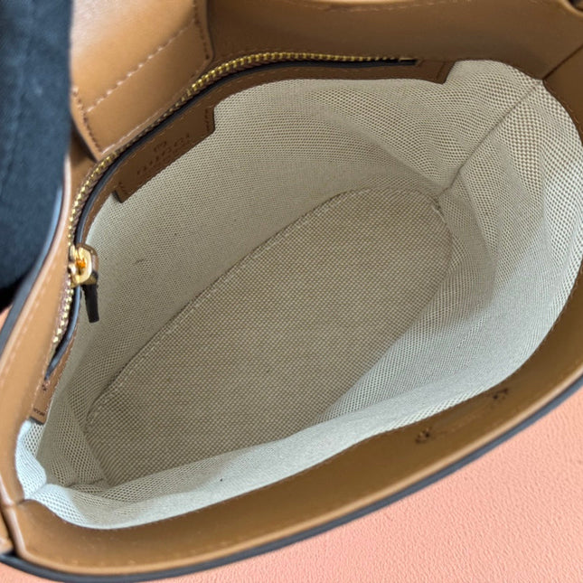 73 SMALL BUCKET BAG 20 IN BROWN SOFT SUEDE AND CALFSKIN