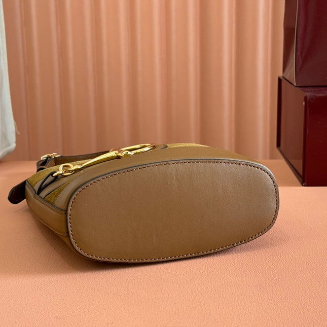 73 SMALL BUCKET BAG 20 IN BROWN SOFT SUEDE AND CALFSKIN