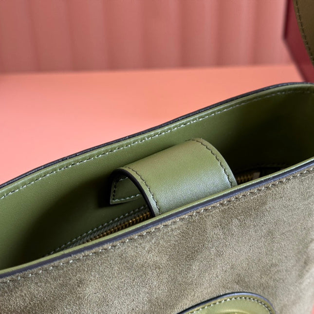 73 SMALL BUCKET BAG 20 IN GREEN SOFT SUEDE AND CALFSKIN