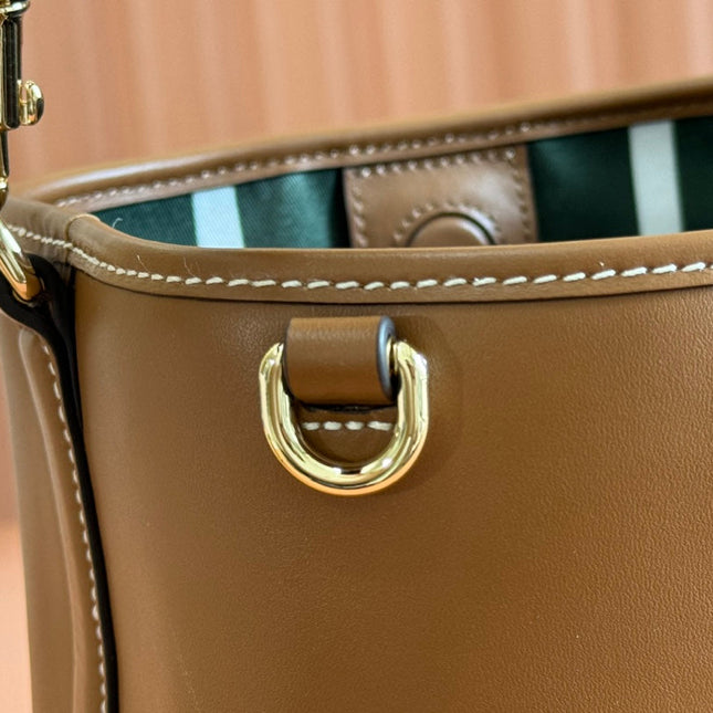 EMBLEM SMALL BUCKET BAG 19 IN BROWN SMOOTH CALFSKIN