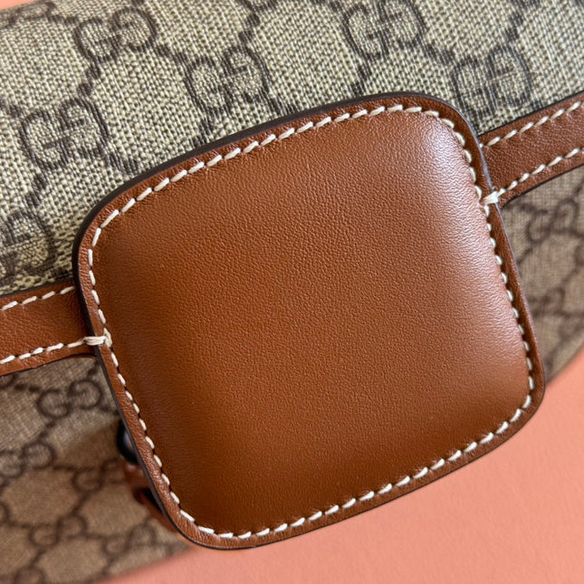 SMALL HORSEBIT 1955 SHOULDER BAG 20 IN BEIGE AND DARK BROWN NEW GG MONOGRAM CALFSKIN