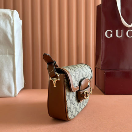 SMALL HORSEBIT 1955 SHOULDER BAG 20 IN BEIGE AND DARK BROWN NEW GG MONOGRAM CALFSKIN