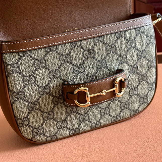 SMALL HORSEBIT 1955 SHOULDER BAG 20 IN BEIGE AND DARK BROWN NEW GG MONOGRAM CALFSKIN