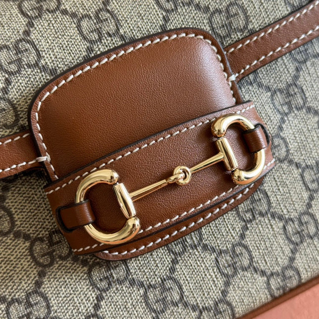 SMALL HORSEBIT 1955 SHOULDER BAG 20 IN BEIGE AND DARK BROWN NEW GG MONOGRAM CALFSKIN