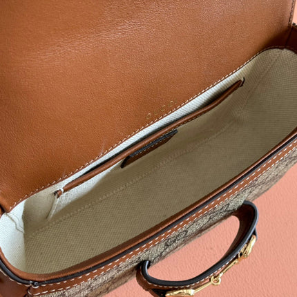 SMALL HORSEBIT 1955 SHOULDER BAG 20 IN BEIGE AND DARK BROWN NEW GG MONOGRAM CALFSKIN