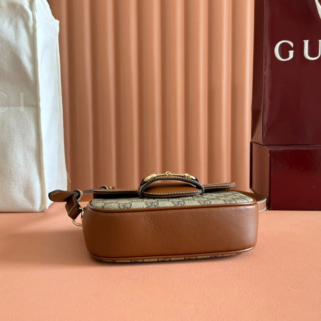 SMALL HORSEBIT 1955 SHOULDER BAG 20 IN BEIGE AND DARK BROWN NEW GG MONOGRAM CALFSKIN