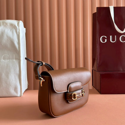 SMALL HORSEBIT 1955 SHOULDER BAG 20 IN BROWN SOFT CALFSKIN LIGHT GOLD HARDWARE