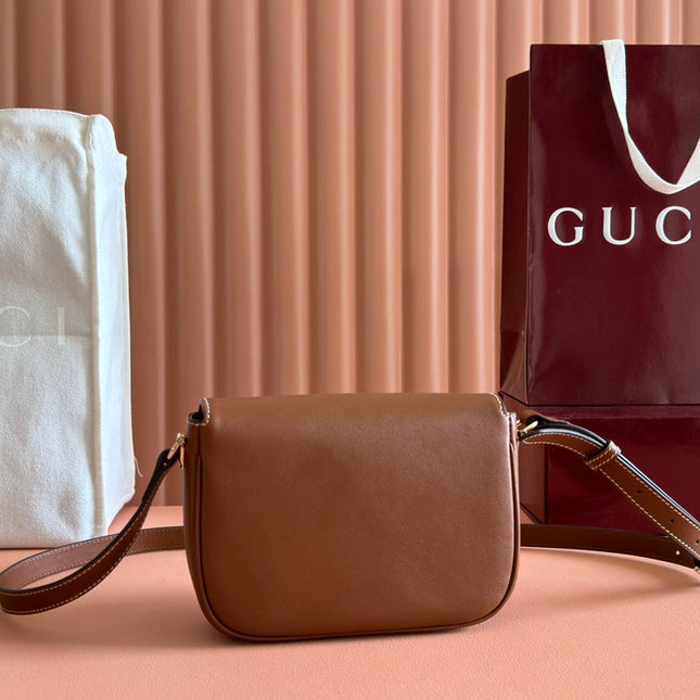 SMALL HORSEBIT 1955 SHOULDER BAG 20 IN BROWN SOFT CALFSKIN LIGHT GOLD HARDWARE