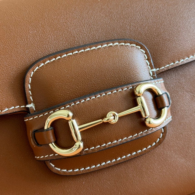 SMALL HORSEBIT 1955 SHOULDER BAG 20 IN BROWN SOFT CALFSKIN LIGHT GOLD HARDWARE