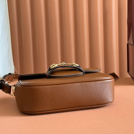 SMALL HORSEBIT 1955 SHOULDER BAG 20 IN BROWN SOFT CALFSKIN LIGHT GOLD HARDWARE