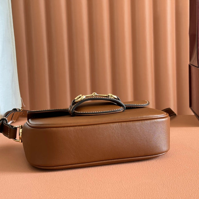 SMALL HORSEBIT 1955 SHOULDER BAG 20 IN BROWN SOFT CALFSKIN LIGHT GOLD HARDWARE