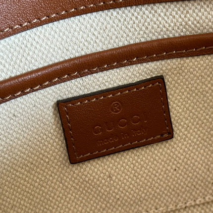 SMALL HORSEBIT 1955 SHOULDER BAG 22.6 IN BEIGE/EBONY GG WITH BROWN CALFSKIN TRIM