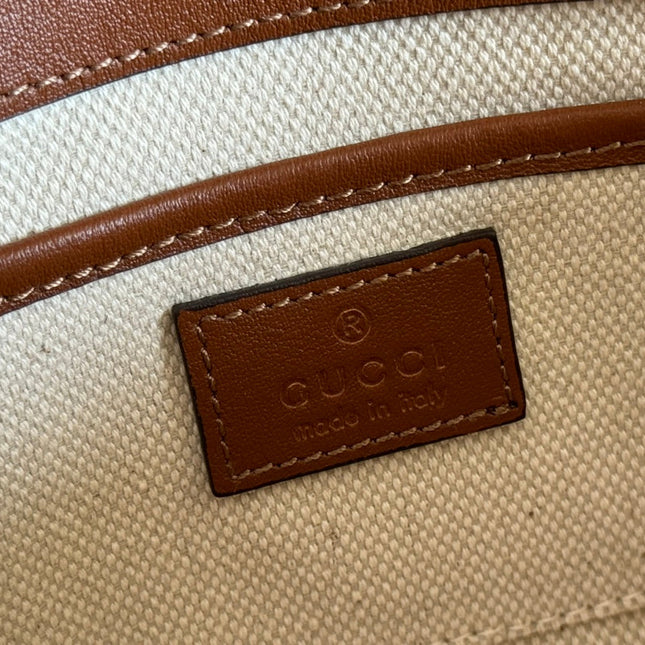 SMALL HORSEBIT 1955 SHOULDER BAG 22.6 IN BEIGE/EBONY GG WITH BROWN CALFSKIN TRIM